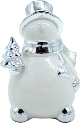 Produktbild von Keramik Schneemann silber-weiß 14cm - 1 Stück