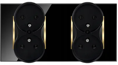 Produktbild von Adelid Quadra Glas Doppelsteckdose Schwarz Gold Schutzkontakt