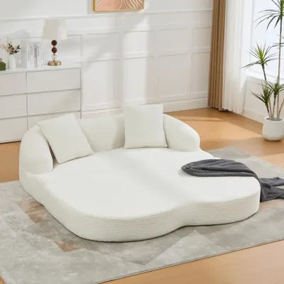 Produktbild von 2-in-1-Schlafsofa, Chenille Schnellsofa, für zwei Personen, mit zwei Kissen, ausklappbares Doppelschlafsofa, für Gästezimmer und Wohnzimmer, Beige