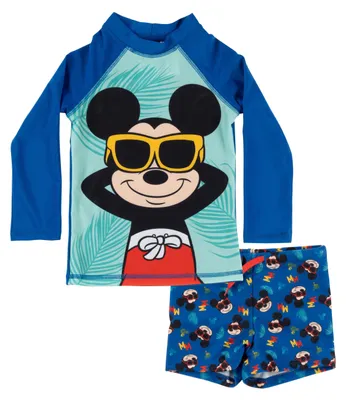 Produktbild von Disney Mickey Mouse Schwimmset UV-Schutz 50 für Jungen - Kinder Badeanzug Badeset langarm Shirt und Hose Zweiteiler Blau 98-104