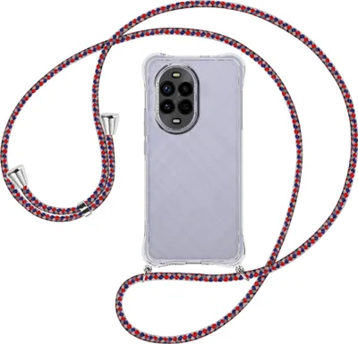 Produktbild von Handykette Backcover-Schutzhülle mit Band (Metall silberfarben) für Huawei Nova 13 Pro 5G - silber/blau/rot