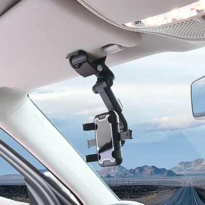 Produktbild von Auto Sonnenblende Telefonhalter, Einstellbarer 360 Grad Drehbarer Autotelefonhalter, Auto Armaturenbrett Telefonhalter, Einziehbar, universell für alle Handys