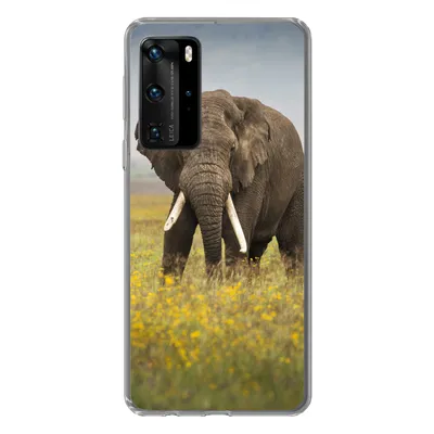 Produktbild von MuchoWow® Handyhülle Schutzhülle Hülle für Huawei P40 Pro Elefant - Blumen - Gras - Tiere - Natur Silikon Softcase Handy Hülle - Schutz