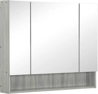 Immagine prodotto di Mobile da bagno a parete - Grigio - 3 ante a specchio - Regolabile - Scomparto con ripiani