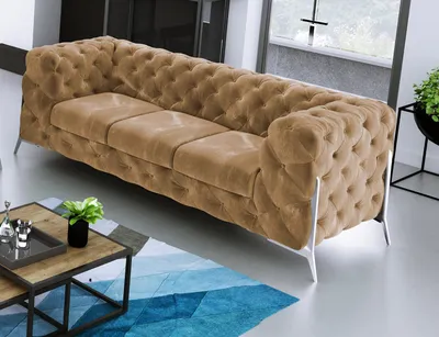 Zdjęcie produktu dla Trzyosobowa wygodna sofa Chesterfield do salonu 3-osobowa sofa tapicerowana