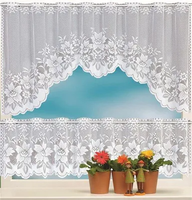 Productafbeelding van Unyqoos® Transparante gordijnset – 2-delige vitrages met bloemenprint, polyester jacquard, 60 x 160 cm + 30 x 160 cm, voor raamdecoratie