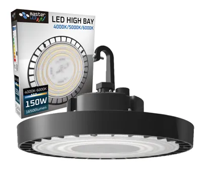 Produktbild von MasterLED Hallenleuchte Ø28cm 4000-6000K CCT 16500lm 150W 90° IP65 Haken Schwarz