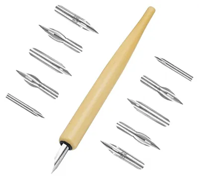 Immagine prodotto di Set completo per calligrafia e disegno, composto da un portapenna e 10 penne stilografiche