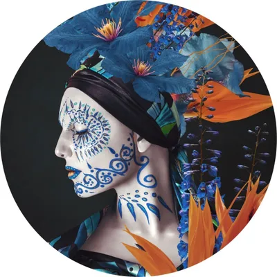 Produktbild von Sticker rund ABSTRAKT Porträt Frau 3D Blumen Pflanzen Natur Make Up Moderne Muster Wanddeko Aufkleber 100 cm x 100 cm