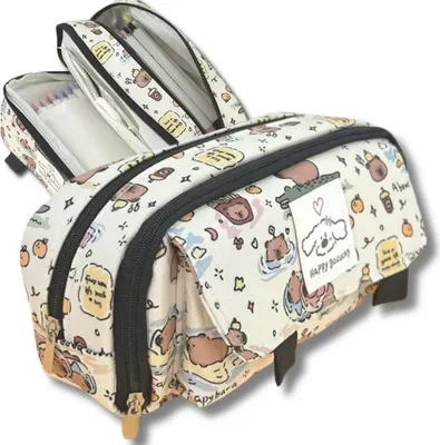 Image de Organiseur de trousse à crayons avec capybara Organiseur pour écoliers à deux compartiments