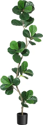 Image de Ficus lyrata artificiel - Plante décorative en pot de 180 cm - Arbre à caoutchouc dans un pot noir - Plante d'intérieur et d'extérieur, idéale pour le salon, le bureau, etc