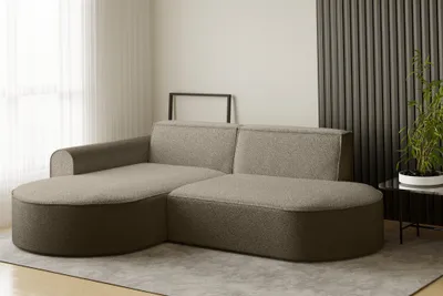 Produktbild von Ecksofa Designersofa BONDY in Stoff Ascot Braun Ottomane Links