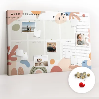 Imagen del producto de Pizarra de corcho con chinchetas - Tablero con chinchetas para fotografías y notas - 120x80 cm - 100 chinchetas metálicas - Planificador semanal