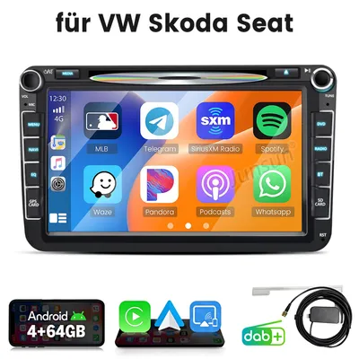 Produktbild von CD/DVD Android Carplay Autoradio Für VW Polo Golf 5/6 Tiguan Passat Touran T5 GPS Navi WIFI 4G-LTE BT DAB+ SWC USB DSP 4+64G 8-Kern