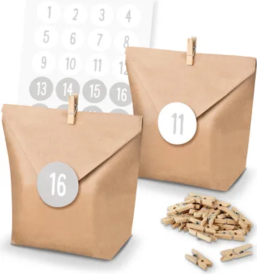 Produktbild von itenga SET Adventskalender 24x Tüten + Klammern + Zahlensticker (Z35)