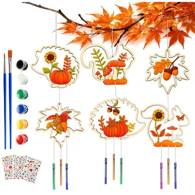 Productafbeelding van Knutselset: Houten windgong, 12 diamantstickers, herfstdecoratie, voor knutselwerk