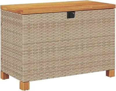 Image de Polyrotin et bois d'acacia - Meuble de rangement pour coussins, jouets et autres