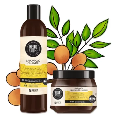 Image de Soin capillaire, soin capillaire, shampooing, masque capillaire, kit à l'huile de marula bio vegan, 550 ml