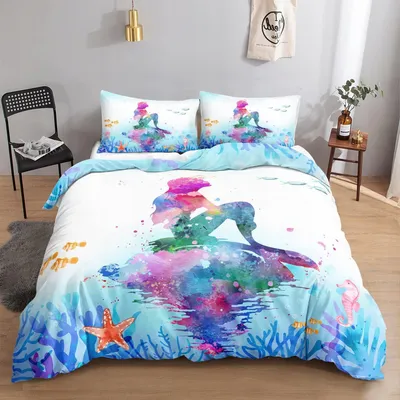 Immagine prodotto di Set di biancheria da letto per bambini Mermaid, dimensioni 135x200cm, con federa 80x80cm