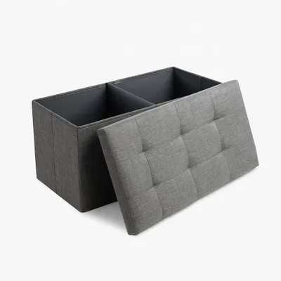 Produktbild von hausleben Faltbare Sitztruhe mit Stauraum – 76x38x38 cm – Aufbewahrungsbox & Sitzbank, belastbar bis 150 kg – stabile Holzrahmen-Konstruktion – Faltbare Lagerbox in Grau
