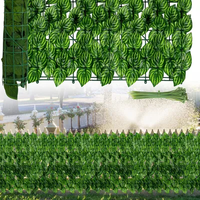 Image de Jayseuw Haie brise-vue Pare-vent 1*3 m Brise-vue en lierre Revêtement de balcon Clôture en feuilles, feuilles de pastèque