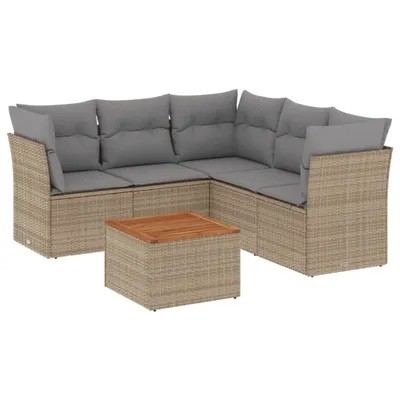 Produktbild von 6-tlg. Garten-Sofagarnitur mit Kissen Beige Poly Rattan