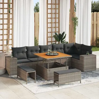 Immagine prodotto di Maison Exclusive - Set da giardino composto da 9 pezzi, divano, colore grigio, realizzato in rattan sintetico