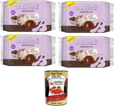 Produktbild von Bauli Pandori' Cioccolato,Pandorì-Schokolade weiche Pasta Pandoro, Spezialität des italienischen Gebäcks, traditionelle Pandoro-Art 4x 178gr + Italian Gourmet polpa 400g