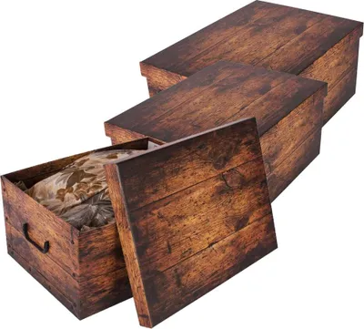 Produktbild von Set: 3 x XXL Dekokarton DARK WOOD in schöner, dunkler Holzoptik - Maße: ca. 51 x 37 x 24 cm