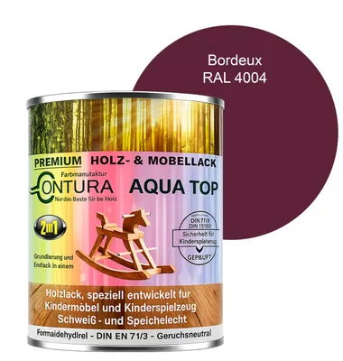 Produktbild von Contura 750ml. Möbellack Lack für Kinderspielzeug Buntlack DIN EN71/3 Buntlack Holzlack - RAL 4004 Bordeaux