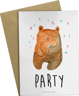 Produktbild von Mr. & Mrs. Panda Klappkarte Bär Party - Weiß - Geschenk, Gute Laune, osterkarten, Geburtstag, einladungskarten, Lustig, Feiern, weihnachtskarten, Grußkarte, Teddy