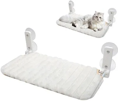 Productafbeelding van Ibenzoa® Opvouwbare kattenvensterbank – Vensterhangmat met omkeerbare bekleding (pluche/net), stevig metalen frame, 4 zuignappen, montage zonder boren