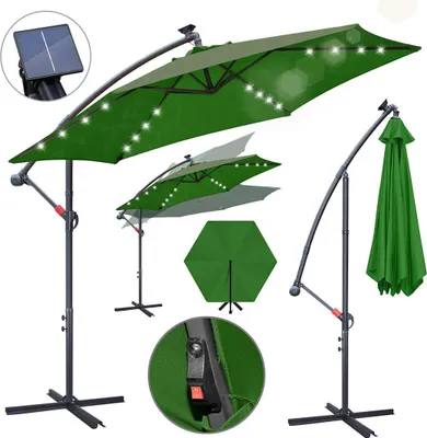 Produktbild von Faziango Sonnenschirm 3m Grün mit LED Licht, Gartenschirm mit Kurbel, UV 50+ Schutz, kippbar, windstabil, inkl. Kreuzfuß, ideal für Garten Terrasse