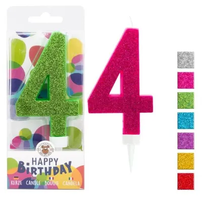 Produktbild von BIRTHDAY FUN Zahlenkerze 4 Glitter Maxi