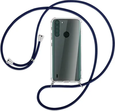 Produktbild von Handykette Backcover-Schutzhülle mit Band (Metall silberfarben) für Motorola One Fusion - dunkelblau