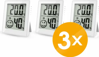 Produktbild von 3x Thermo-/Hygrometer 3er Set mit Smiley-Komfortanzeige