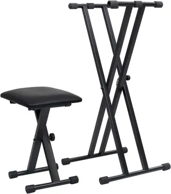 Produktbild von Famanu Keyboardständer mit Doppelstütze und verstellbarem Hocker - Schwarz