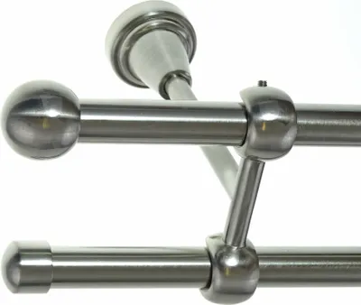 Produktbild von Gardinenstange Set Edelstahl Look Metall Ø 16mm zur Deckenbefestigung 2-lauf Kugel, Länge wählbar D24 E22 E17