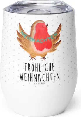 Produktbild von Mr. & Mrs. Panda thermosbecher Rotkehlchen Weihnachten - Weiß - Geschenk, Weihnachtsmotiv, Thermobecher, Frohe, Weihnachtsgruß, Thermo Becher, Winter, glühweinbecher