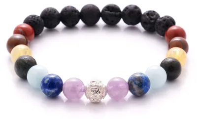 Produktbild von BERGERLIN 7 Chakren Armband mit echten 8mm Naturstein und Lavastein Perlen - 7 C