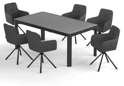 Produktbild von home24 Gartenessgruppe - 7-teilig - Stahl / Polyester - Schwarz / Grau