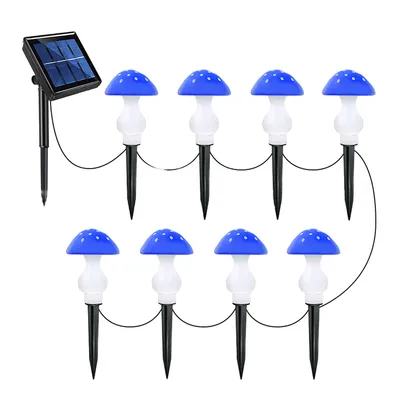 Produktbild von 8 LED Pilz Lichterketten Pilzlampe Solar Wasserdichte für Garten Dekoration für Außen Garten Patio Rasen,(Blau)