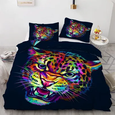 Produktbild von Kinderbettwäsche 135x200 cm 2-teilig Mikrofaser Graffiti Leopard 3D Wendebettwäsche mit Reißverschluss