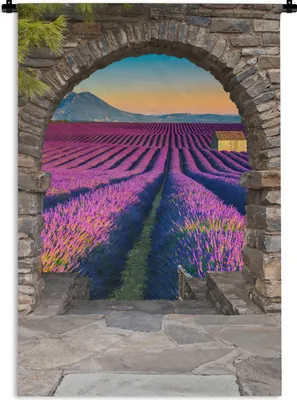 Produktbild von MuchoWow® Wandteppich Wandbehang Lavendel - Abend - Ausblick - Blumen 120x180 cm Tapisserie Dekoration Wandtuch - Schlafzimmer - Dekorationen für das Haus