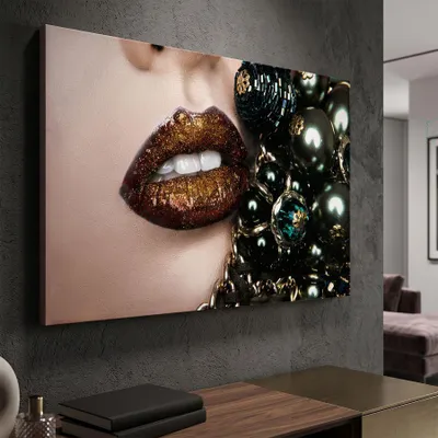Image de FURNLUX Art mural Lèvre Beige 80cm / Couleur principale : Beige / Dimensions : 80 x 120 x 4 cm