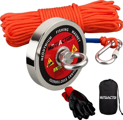Obrázek produktu pro Magnet, tažná síla 400 kg, včetně 10 m lana, stříbrný, magnetická tažná síla