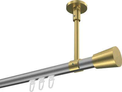 Produktbild von Interdeco Innenlaufstange / Gardinenstange mit Innenlauf Silbergrau / Messing-Optik, Typ Sonette Sitra (Konus) Deckenmontage, 20 mm Ø 1-läufig, 240 cm
