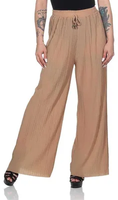 Produktbild von Damen Sommer Chiffon Hose Sommer Strandhose Lässig Cappuccino S/M