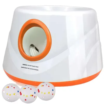 Obrázok produktu pre Automatický odpaľovač pre psy, s nastaviteľnou vzdialenosťou, vrátane 3 tenisových lôpt, farba: oranžová