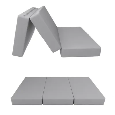 Image de Matelas pliant POKAR Matelas pliant en 3 parties Matelas d'invité Lit de camp Lit pliant, Taille:160 x 195 x 15 cm, Couleur:Gris - Imperméable